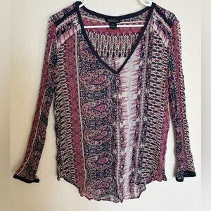 Lucky Brand Multicolor Bohemian Tunic V-Neck Blouse